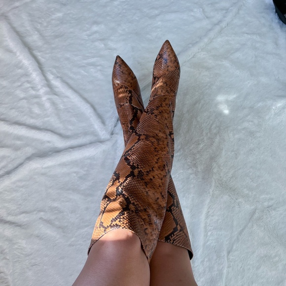 Luca Valentini Made in Italy Brown Camel Reptile OTK Over The Knee Boots 40 - Picture 5 of 17